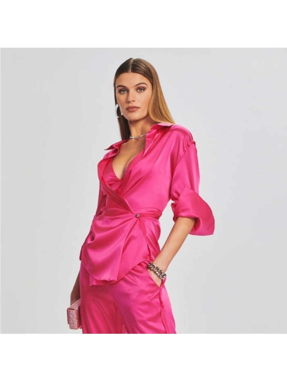 SER.O.YA Fuchsia Silk wrap blouse